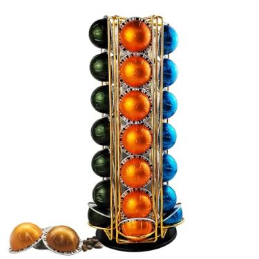 Imagem de Meelio Suporte de carrossel Vertuo para 35 cápsulas Nespresso Vertuo organizador com espaço extra para enrolar silenciosamente Coffee Mate, dourado
