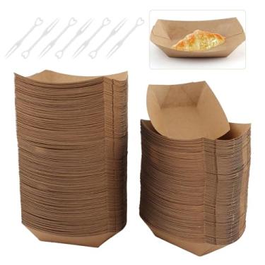 Imagem de 600 bandejas de papel para comida com garfos, bandeja descartável de nacho, barcos de papel, barcos para servir comida, cestos para nachos, tacos, batatas fritas, cachorro-quente, milho, churrasco