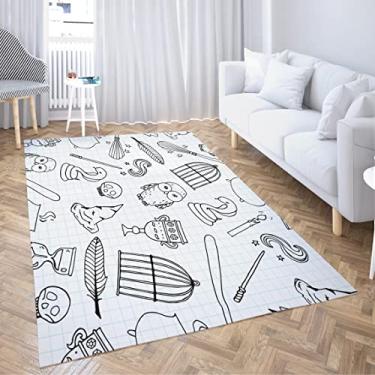 Imagem de LOKMU Tapetes de área antiderrapante Potter Diferente Witch Harry Pattern Birdcage Magic Wand Home Decor Carpete para sala de aula, sala de estar, quarto, sala de jantar, jardim de infância, 1,7 x 1,7 m