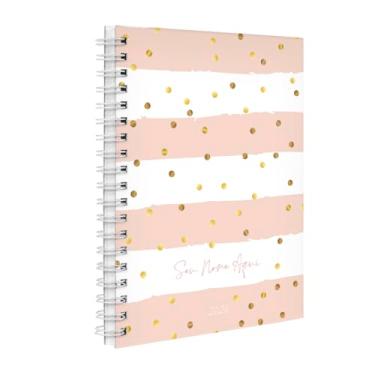 Imagem de Agenda 2026 Planner Semanal Personalizada Listras Rosa Bolinhas Ouro