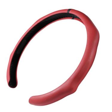 Imagem de Capa de volante de couro napa perfurado vinho tinto vinho vinho tinto de instalação rápida com faixa superior preta, ajuste universal 14,5 a 38.1 cm carro Sedan SUV Pickup