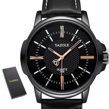 Imagem de Relógio Masculino Preto Yazole 358 Couro + Estojo
