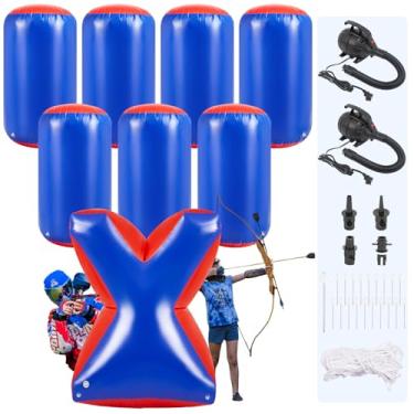 Imagem de VioraWhite Conjunto inflável de 8 peças com bomba de obstáculos infláveis para paintball, Airsoft, Tag de tiro com arco, etiqueta a laser, pistola de água, rifle de espuma macia, Cs