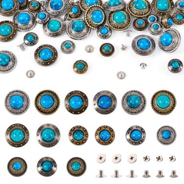 Imagem de Spritewelry 16 Conjuntos De Rebites Decorativos Turquesa Falso, Pinos 12-20 Mm, Redondos, Vintage, Conchos Para Couro, Liga, Moeda, Parafuso, Botão, Roupas, Bolsa, Sapatos, Artesanato