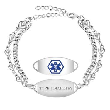 Imagem de Vivaday Pulseira médica personalizada | Pulseiras de identificação médica de emergência com gravação | Corrente dupla personalizada nome e mensagem joias | Escalada de montanha unissex Y4025-Y4026
