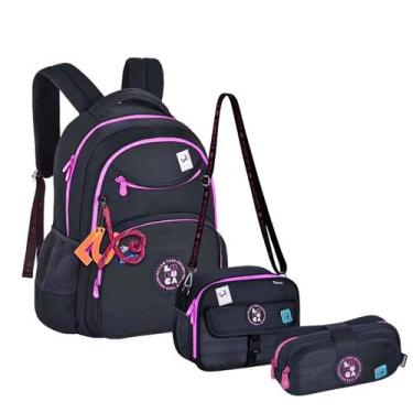 Imagem de Kit Mochila Costas Lancheira E Estojo Preto Luluca - Cliostyle