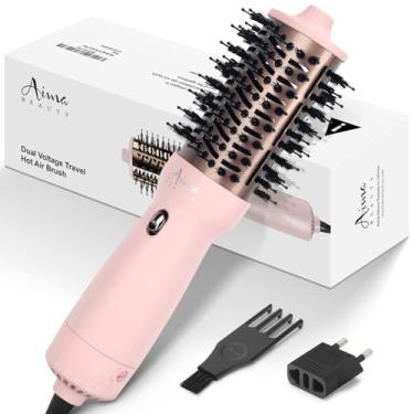 Imagem de Aima Beauty Escova Secadora De Cabelo De Viagem, Escova De Secador De Cabelo De Voltagem Dupla, Escova De Ar Quente Com Cilindro Oval, Fluxo De Ar De 360° Para Secagem Suave, Iônica Negativa, Sem Fr