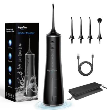 Imagem de Aquafloss PRO Irrigador Oral Portátil Sem Fio Water Dental Flosser, Limpador De Dentes, Tanque 300 Ml, Viagem Recarregável, À Prova D'Água Ipx7, Elétrico Bv609 (Preto)