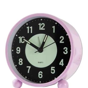 Imagem de Despertadores Despertador redondo multifuncional operado por bateria para sala de estar cozinha quarto escritório cabeceira desktop fácil de configurar despertador analógico Relógio de cabeceira(Pink)