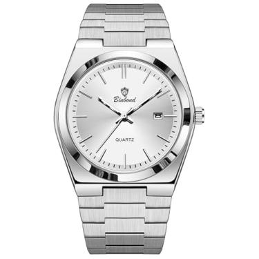 Imagem de MASTOP Relógios masculinos modernos de aço inoxidável, estilo luxuoso, quartzo, à prova d'água, mostrador analógico, relógio de pulso masculino que brilha no escuro com ferramenta, Prata, Relógio