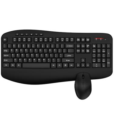Imagem de Combo de teclado e mouse sem fio, teclado ergonômico EDJO 2,4 G de tamanho completo com descanso de pulso e mouse sem fio ajustável de 3 níveis DPI para Windows, Mac OS, desktop/computador (preto