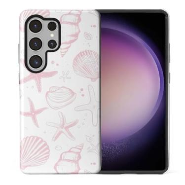 Imagem de ZHEGAILIAN Capa compatível com Samsung Galaxy S24 Ultra, capa rígida híbrida de 2 camadas para meninas, meninos, mulheres, homens, conchas rosa claro fofas