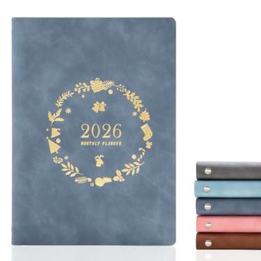 Imagem de KaiRuiYing Caderno de agenda recarregável A5 tamanho 6 anéis de couro PU diário com bolsos, divisórias, refil de papel (grinalda - azul escuro)