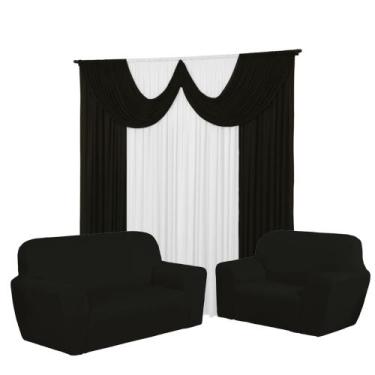 Imagem de Kit Cortina Paris 2 Metros+Capa De Sofá 3 e 2 Lugares Coladinha Malha 