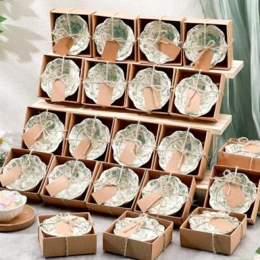 Imagem de SiliFine Conjunto de 24 peças de lembrancinhas de casamento para convidados pequena tigela de cerâmica conjunto de presentes a granel de 8,3 cm design floral mini tigela de molho com caixa de cartões