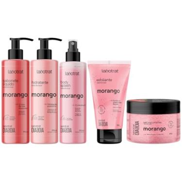 Imagem de Kit Banho Premium Labotrat Morango Completo 5 Produtos Corpo E Rosto Cheiro De Fruta Esfoliante