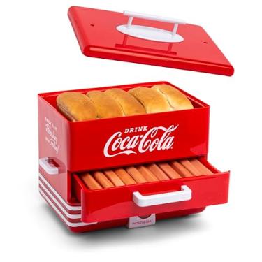 Imagem de Nostalgia Extra Large Diner-Style Coca-Cola Hot Dog Steamer and Bun Warmer, 24 Hot Dog and 12 Bun Capacity, Steam Bratwursts, Sausages, Vegetables, Fish, Dumplings, Red