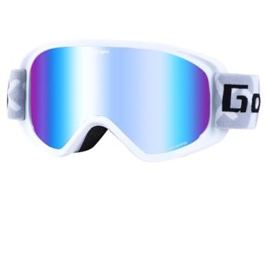 Imagem de GoLight Óculos de esqui, óculos de snowboard para homens e mulheres, lentes cilíndricas antiembaçamento 100% de proteção UV OTG, para snowmobile esqui, patinação, armação branca, azul Revo, YG-99