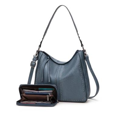 Imagem de Montana West Bolsa e carteira, conjunto de 2 peças, bolsa tiracolo Hobo para mulheres, bolsas de ombro com alça ajustável, Jeans