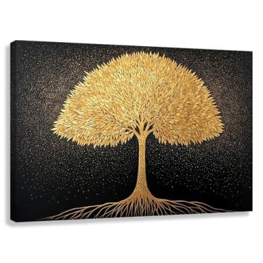 Imagem de Árvore da Vida Arte de Parede Árvore Dourada Impressão em Tela Decoração para Sala de Estar Fotos Pintura 60x40cmx1