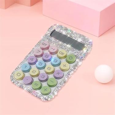 Imagem de TISHAA Calculadora fofa de strass brilhante com strass – Design de cristal glamoroso com teclado pastel