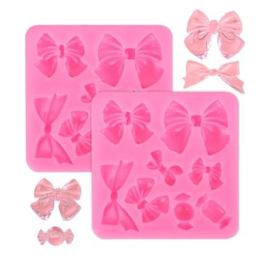 Imagem de 2 Moldes de Laço para Doces Chocolate, Moldes Laço de Silicone Utensílios Confeitaria Faça Você Mesmo para Artesanato Fondant Topo Cupcake Sobremesas Festas Casamento e Aniversário (Rosa)