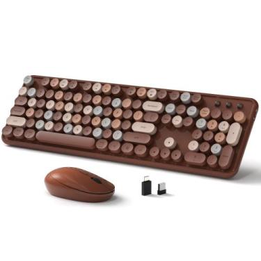 Imagem de Teclado e mouse sem fio Links9+ Retro Coffee em tamanho real