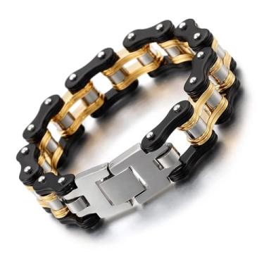 Imagem de XKCL Pulseira masculina, pulseira de corrente de aço inoxidável para motocicleta - Pulseira de corrente personalizada para homens