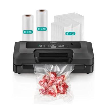 Imagem de HiCOZY Seladora a vácuo para alimentos, seladora de alimentos potente e úmida 7-1, vários modos automáticos, alça de bloqueio fácil, design compacto com 10 sacos de vácuo e 2 rolos de sacos, cortador