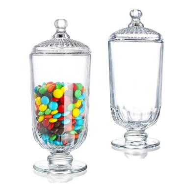 Imagem de Pacote com 2 frascos de vidro transparente de 680 g com tampas, pote de armazenamento decorativo de vidro para buffet de doces, lembrancinhas de casamento, chá de bebê, decoração de festa, artesanato
