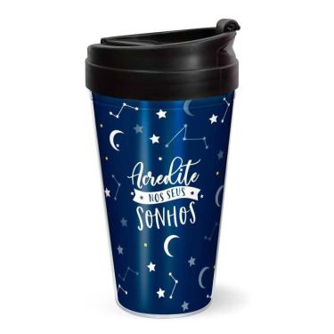 Imagem de Copo De Viagem Frase Personalizado Azul Com Tampa