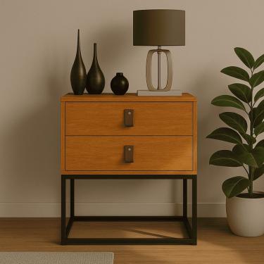 Imagem de Mesa De Cabeceira Unic 45 Pés De Ferro Industrial Para Quarto 2 Gavetas