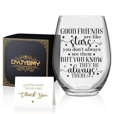 Imagem de DYJYBMY Good Friends Are Like Stars they're Always There Taça de vinho sem haste com caixa de presentes, presentes de aniversário de Natal para amantes de vinho mãe tia irmã colega amiga