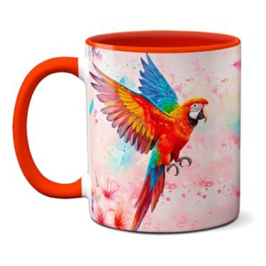 Imagem de Caneca Arara Azul Em Aquarela Xícara Criativa Fauna Brasil (Vermelha)