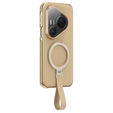 Imagem de LTLMYDAM Capa de revestimento para Huawei Pura 80 Ultra/80 Pro/80 Pro+/80, anel magnético com alça de dedo capa de couro suporta carregamento sem fio, bege, 80 Pro+