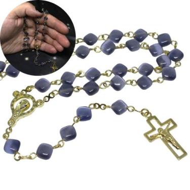 Imagem de Terço Olho De Gato Fumê 6mm Folheado à Ouro 18k Rosário Católico - San