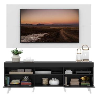 Imagem de Rack Painel e Suporte Tv 65 Preto Branco Pés Retrô Branco