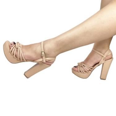 Imagem de Sandália meia pata salto grosso nude luxo sapato feminino er108 - Emil