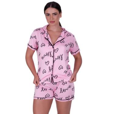 Imagem de Pijama Suede Americano Manga Curta com Gola e Short Estampado Anastáci