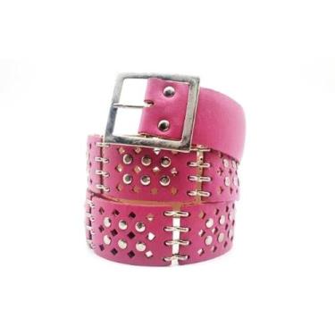 Imagem de Cinto Feminino Couro Rebites Punk Rock Metal Lu015 - Barão Do Couro, R
