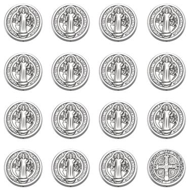 Imagem de 60 peças de contas redondas de prata antiga Nossa Senhora Medalha Milagrosa Rosário Floral Centro de Mesa Cruz Jesus Virgem Maria Católica Liga Crucifixo para Fazer Joias DIY Encontrar 3 x 9,5 x 9,5