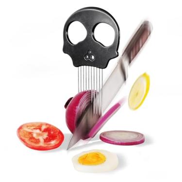 Imagem de Lovfult Cortador de cebola de aço inoxidável – Cortador multifuncional de vegetais e descascador de ervas para abacates, ovos, tomates, batatas (preto)
