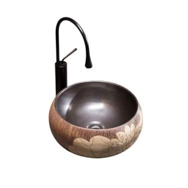 Imagem de YANIR-137 Bacia de pia de vaso de banheiro lavatório de bancada vintage lavatório de mão varanda doméstica pia de banheiro pias de banheiro de cerâmica lavatório acima do balcão pia de vaidade