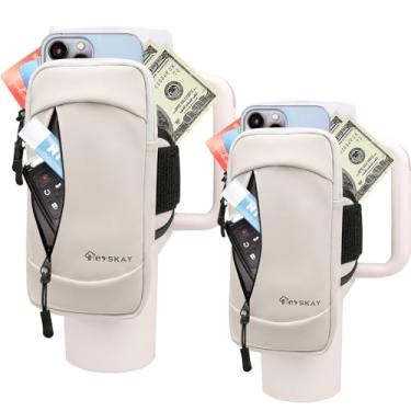 Imagem de HEYSKAY 2 unidades de bolsa de garrafa de água compatível com Stanley Quencher 1,134 g e copos IceFlow 590 ml, 850 g, acessórios de copo de academia para smartphone, cartões, chaves, fones de ouvido