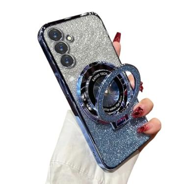 Imagem de Capa com suporte de anel brilhante para Samsung Galaxy S24 S25 Ultra S23 S22 Plus S21 S20 Fe A54 A55 A34 A14 A52 A15 Capa com suporte brilhante (para Samsung S24Ultra/BlueSF)