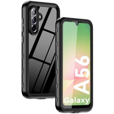Imagem de ZWWADR Capa à prova d'água compatível com Galaxy A56, protetor de tela integrado à prova d'água IP68 [corpo inteiro à prova de choque] capa de telefone subaquática IP68 à prova de poeira (preto)