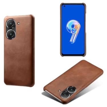 Imagem de Capa para Asus ZenFone 9,Proteção contra quedas,Casca de volta de cor sólida simples,Design de couro de imitação de plástico-Brown