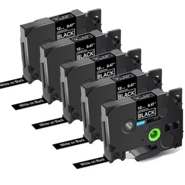 Imagem de Fita de substituição preta para TZe-335 TZe335 Brother Ptouch Branco em Preto Tz Tape 12 mm 0,47 laminado compatível com Brother P-Touch PTD200 PTH110 refil de etiquetadora, pacote com 5