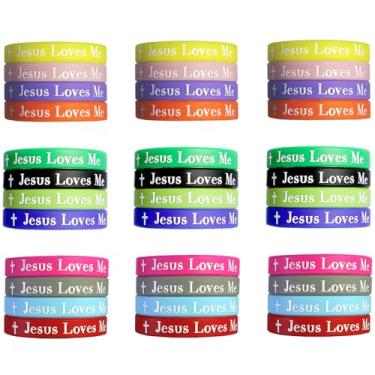 Imagem de Mersper Pulseiras de silicone Jesus Loves Me, pulseiras de borracha cristã de 12 cores, pulseiras inspiradoras religiosas para lembrancinhas de festa, versículo bíblico para igreja, Large, papel à