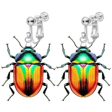 Imagem de Brincos pendentes de besouro com clipe para mulheres, não perfurados, padrão 2D exclusivo, brincos bonitos de acrílico joaninha da moda, Acrílico, Sem pedra preciosa
